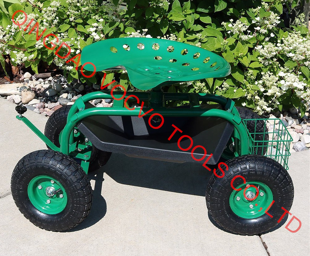 Sunnydaze Rolling Garden Cart Wheelbarrow with Steering Handle