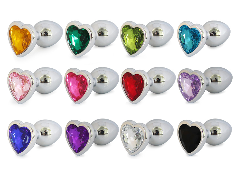 Small Size Heart Shaped Stainless Steel Crystal Jewelry Butt Plug Anal Plug Anal Tail Adult Sex Toys Anal Balls with 13 Colors
