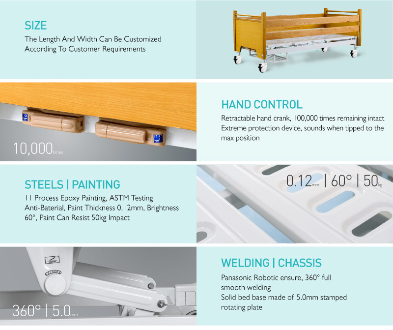 H2h Hospital Economic Home Care Bed with Wood Bed Ends