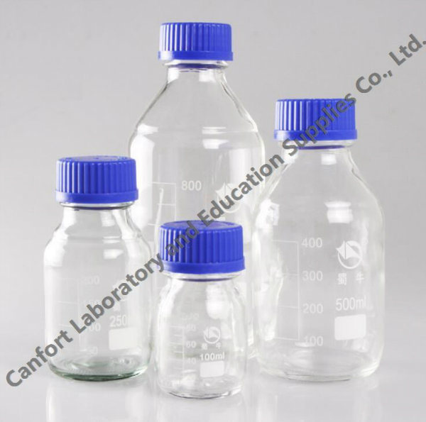 Amber, Transparent Glass Reagent Bottle with Screw Cap