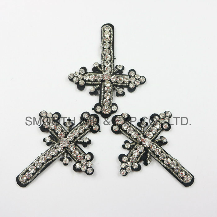 Fashion Promotion Clothing DIY Accessories Rhinestone Beaded Cross Embroidery Patch