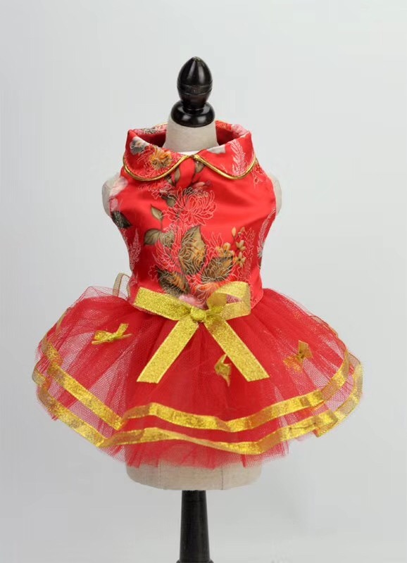 Pet Supply, Red Silk Chinese Wedding Dog Dress