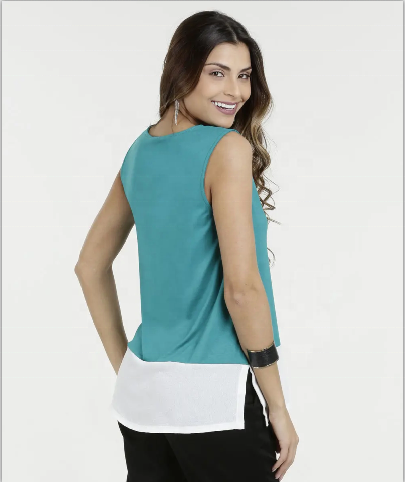 chemisier décontracté à ourlet contrastant pour femme women casual contrast hem color blouse