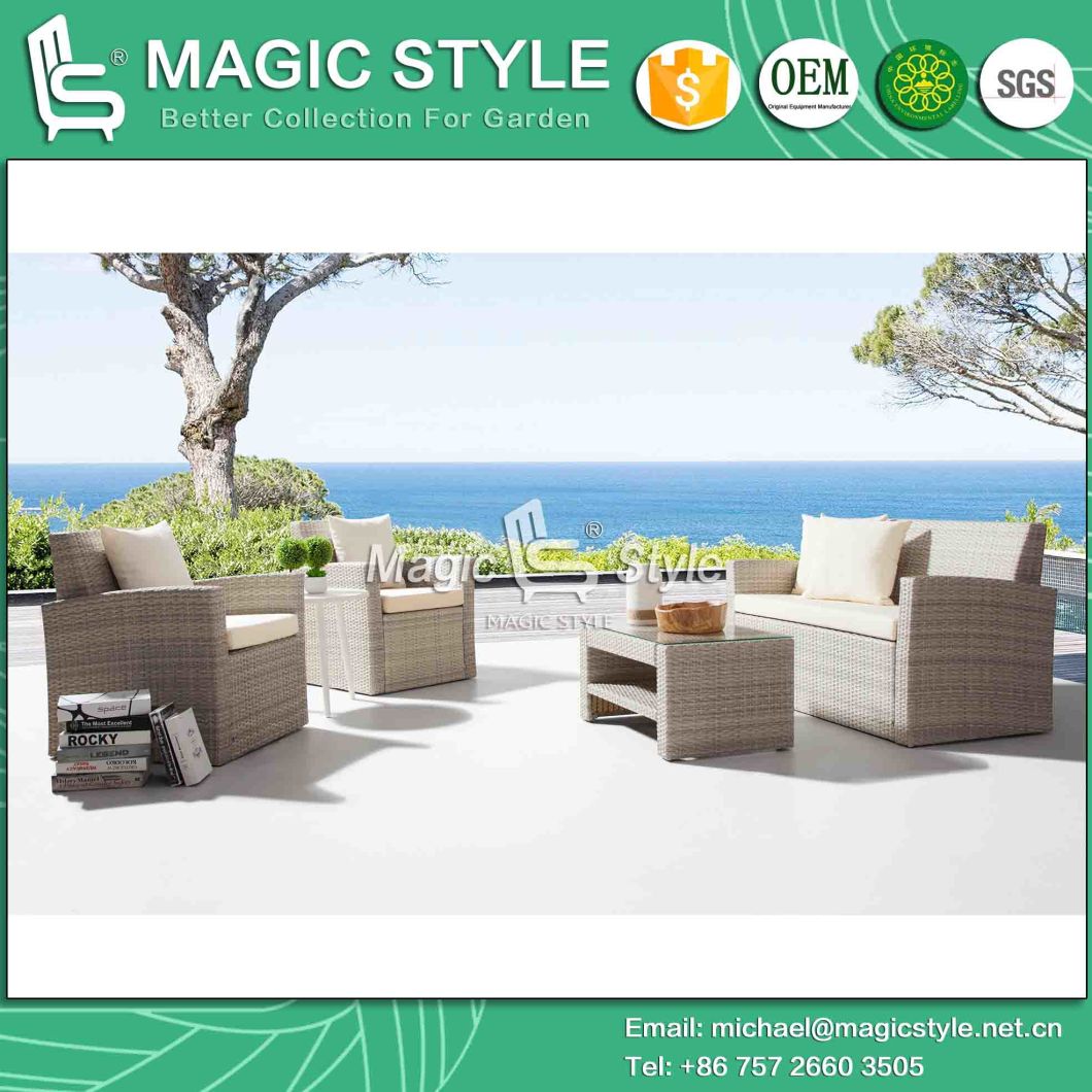 Outdoor Wicker Sofa with Cushion Garden Kd Single Sofa Patio Rattan Double-Sofa Rattan Weaving Sofa with Tea Table Wicker Tea Table Coffee Sofa Set