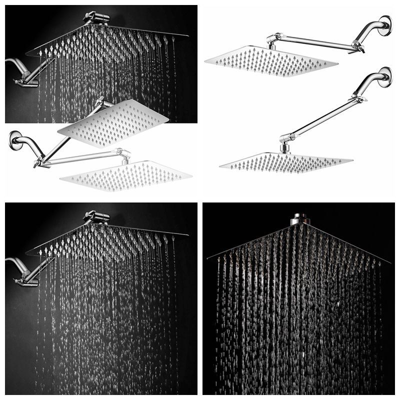 China Supplier Cheap Water Saving Shower Room European Style Concealed Rotating Lager Thin LED Square Waterfall Stainless Steel Rain Shower Head