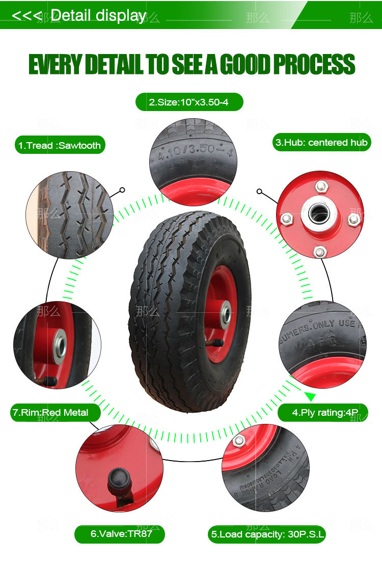 10*3.5-4 Heavy Duty Pneumatic Wheels for Hand Trucks, Tool Wagons and Generators