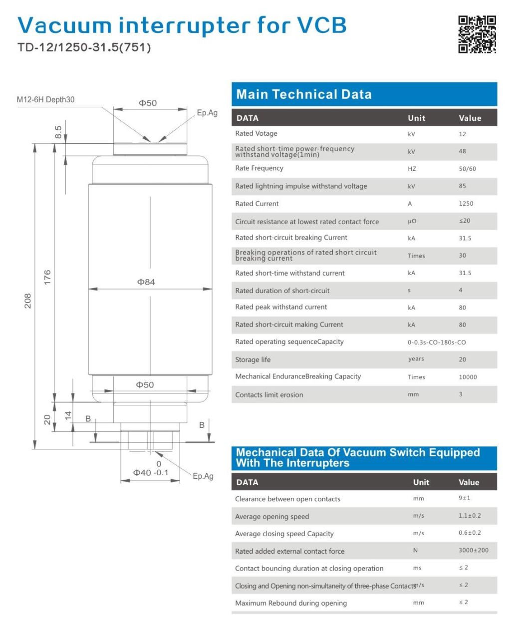 Vacuum Interrupter for Vcb Td-12/1250-31.5 (751)