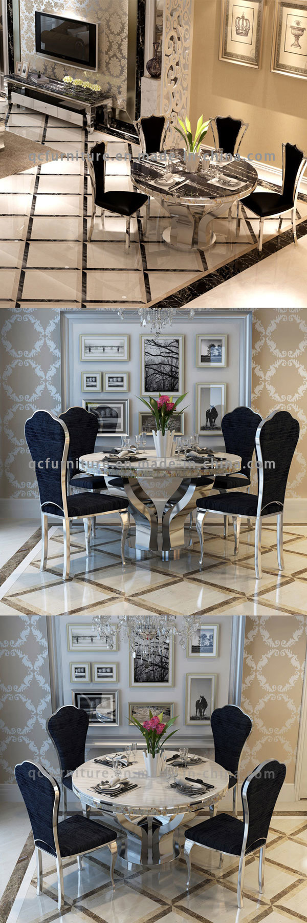 Marble Top/Stainless Steel White Marble Round Dining Table