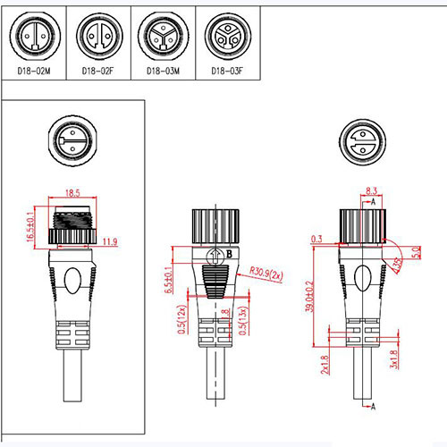 IP68 Power Cable Waterproof Plugs in LED Panel LED Lighting