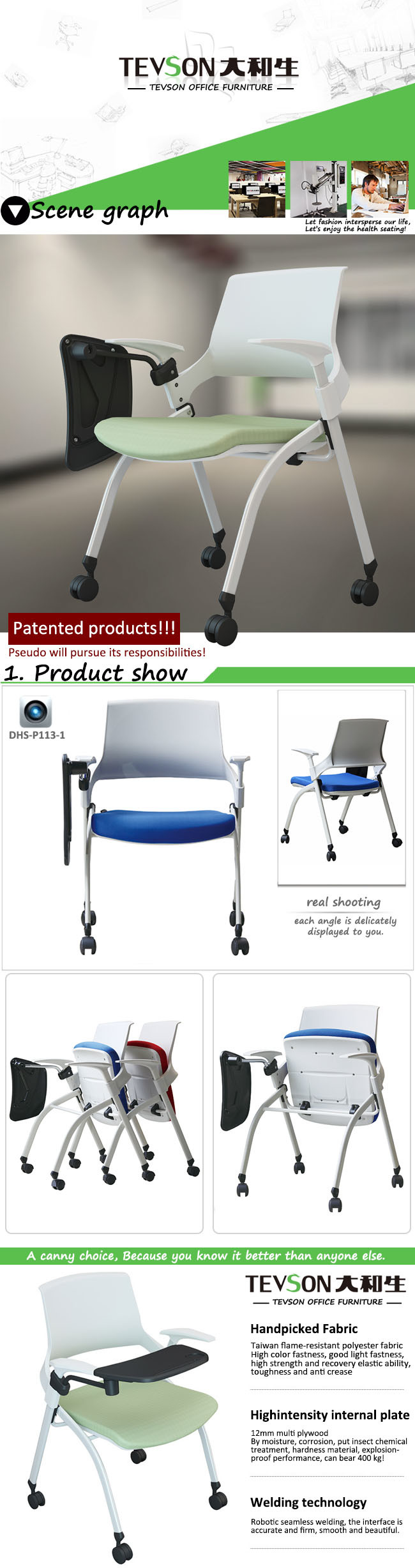 Meeting Room Conference Student Folding Training Chair with Writing Board