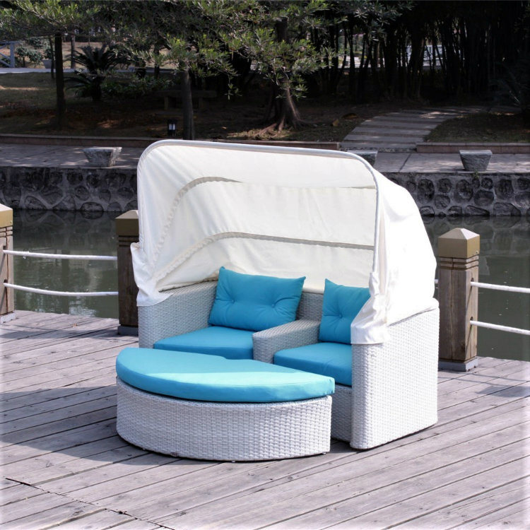 Outdoor Hotel Furniture Round Rattan Daybed with Canopy