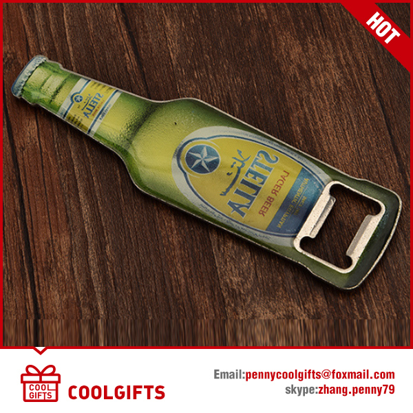 Custom Bottle Shape Epoxy Beer Metal Bottle Opener with Magnet