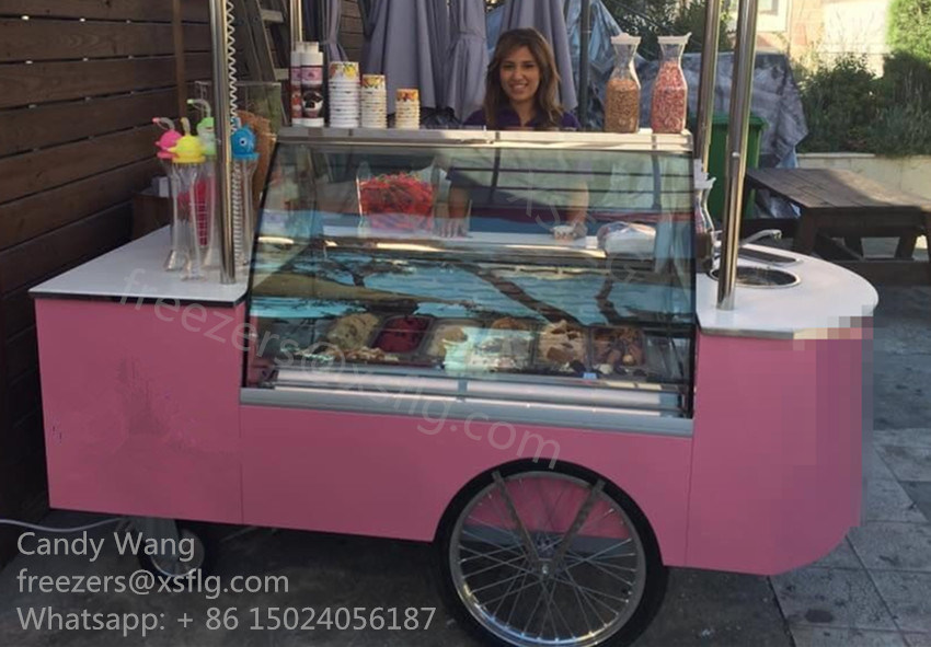 Gelato Cart / Ice Cream Trolley Display Showcase / Italian Gelati Cars Freezers with Wheels for Sale