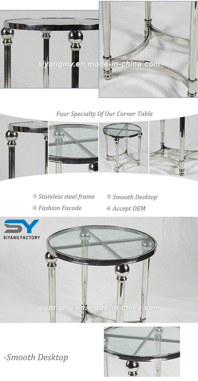 Modern Stainless Steel Frame Glass Bar Side Table