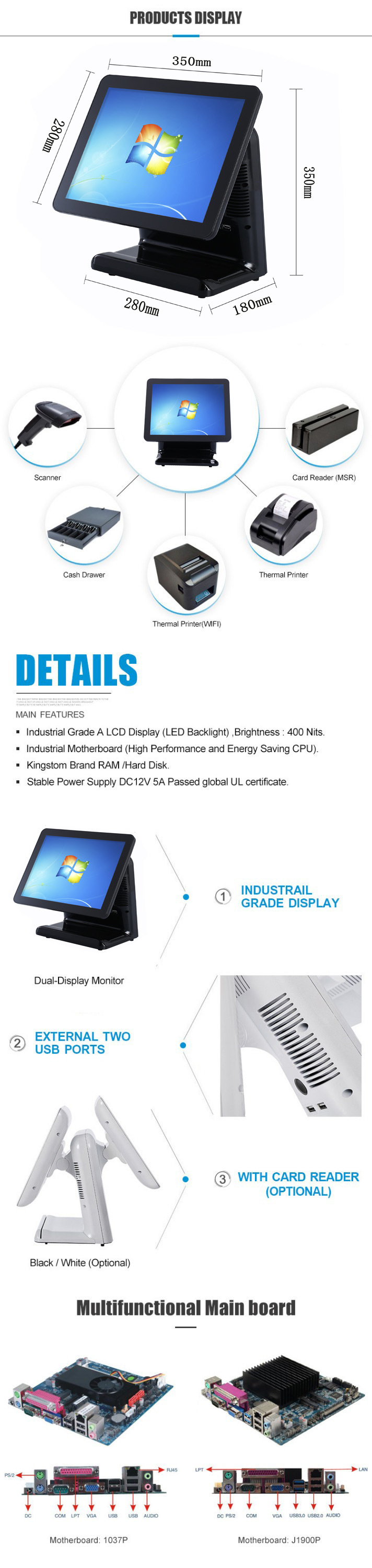 15 Inch Capacitive Touchscreen All in One POS Cash Register