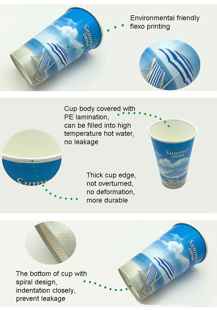 Custom Flexo Printing Coffee Cold Drink Disposable Paper Cups with Double PE Coating