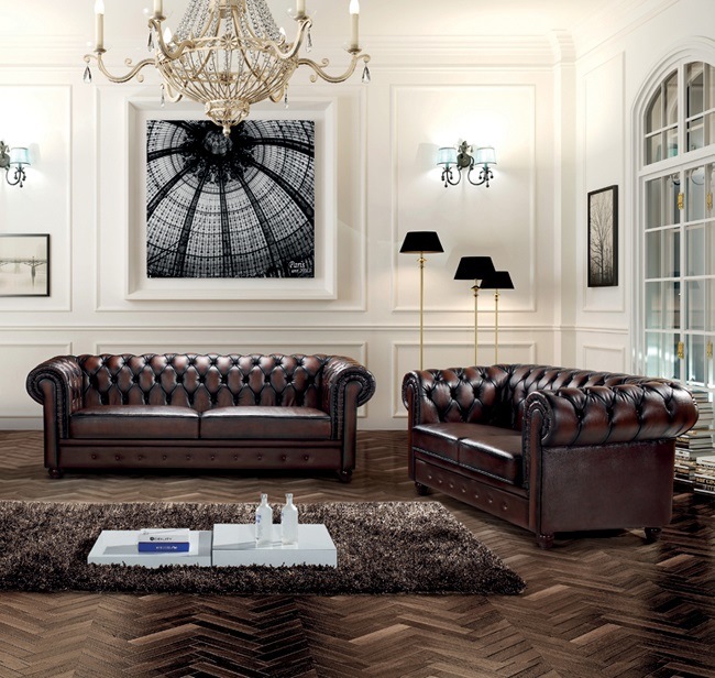 Luxury Italian Leather Vintage Chesterfield Sofa Set MS-06#