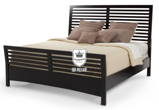 Solid Wood Latest Wooden Bed Designs in Black Finish