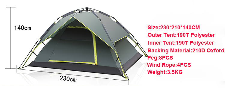 100% Polyester 4 Person Outdoor Rainproof Waterproof Camping Tent
