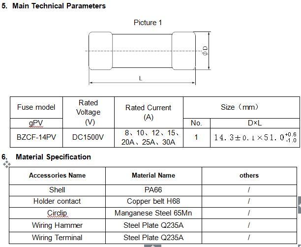 PV Combiner Box Parts 10*38 1000V DC Fuse