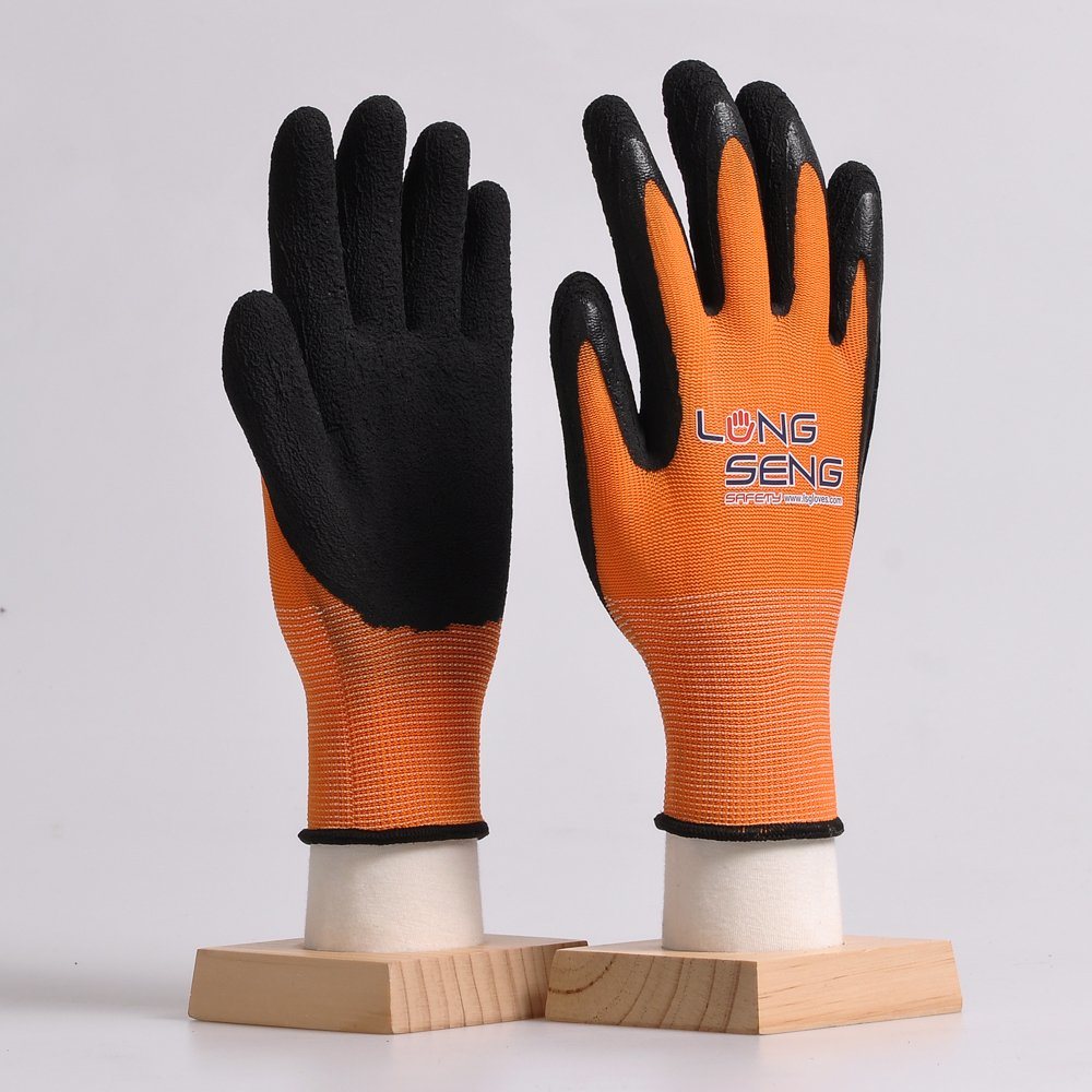 Black Double Latex Foam Coated 13 Gauge Nylon Protective Safety Working Rubber Hand Gloves