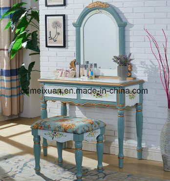 Combination of Dresser Small Bench Cosmetic Mirror Stool American Country Furniture Rural Mediterranean Hand-Painted (M-X3498)