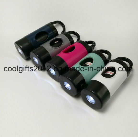 LED Flashlight Poop Bags Holder for Night Walk/ Dog Waste Dispenser with Leash Clip