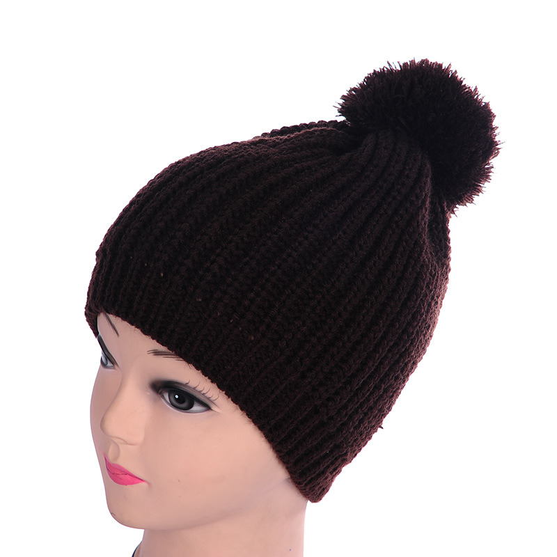 Custom Plain Black POM POM Knit Beanie for Ladies