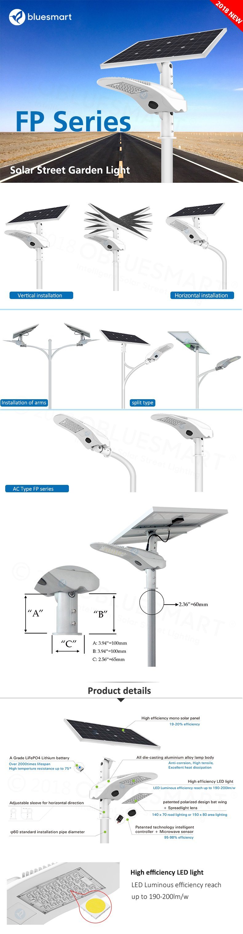 2018 New 2000lm-8000lm Integrated Solar LED Street Garden Light