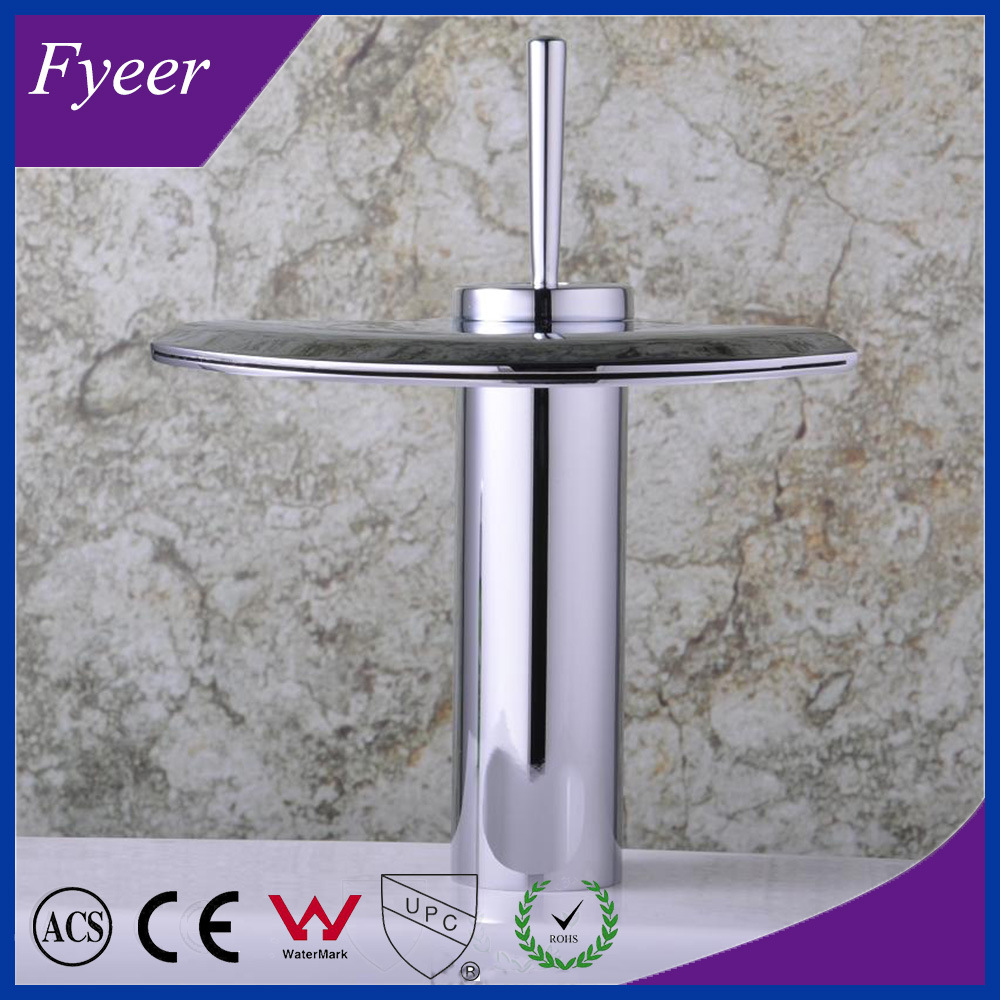 Fyeer Waterfall Crative Fan-Shaped Wide Spray Single Handle Bathroom Basin Faucet Water Mixer Tap