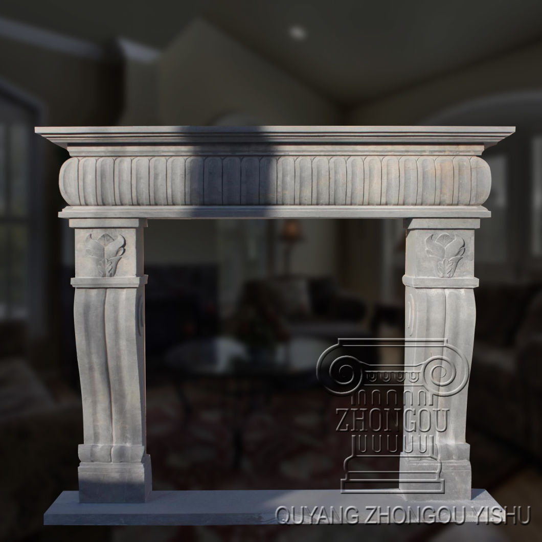 Popular Design Indoor Freestanding Natural Green Cast Stone Marble Fireplace