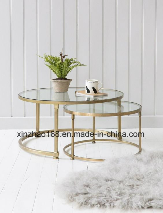 Modern Round Tempered Glass Coffee Table with Stainless Steel Leg