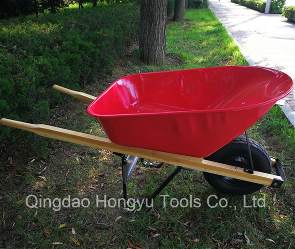 Metal Tray Wood Handle Wheel Barrow