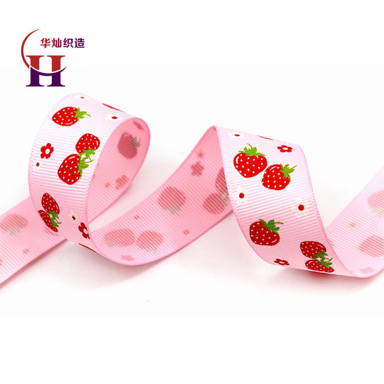 Beautiful Printed Polyester Grosgrain Ribbon with Strawberry