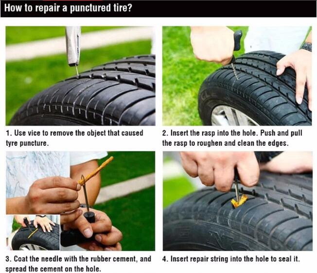 Car Bike Auto Tubeless Tire Tyre Puncture Plug Repair Tool Kit