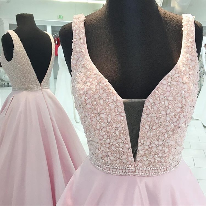 Pink Party Cocktail Gown Beading Satin Crystals Evening Dresses Y1037