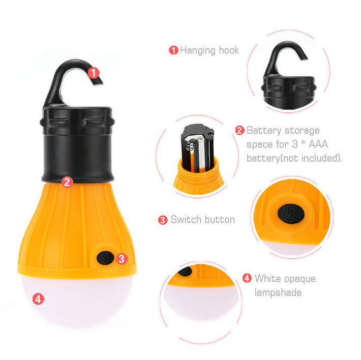 2018hot Sale 3LED Lamp Bulb Shape Colorful Camping Lantern with Battery