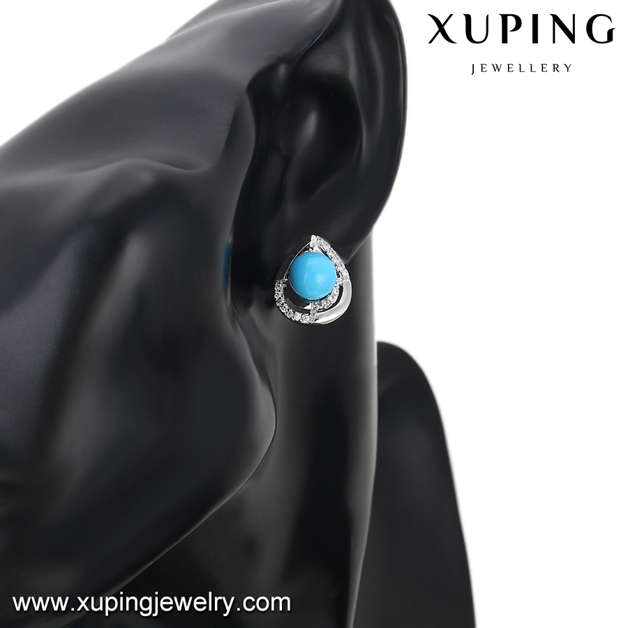 Xuping New Wedding Jewelry Zircon Earrings Precious Round Opal Rhodium Gold Earring