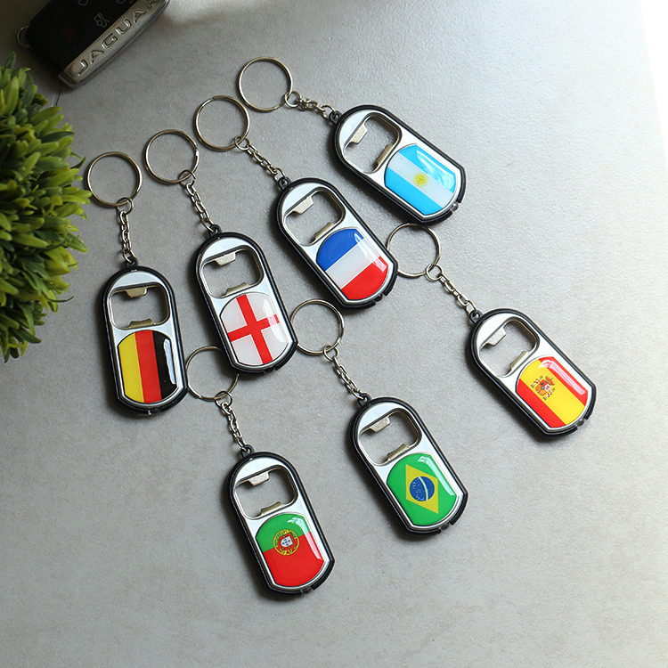 World Cup Keychain National Flag Bottle Opener with Light