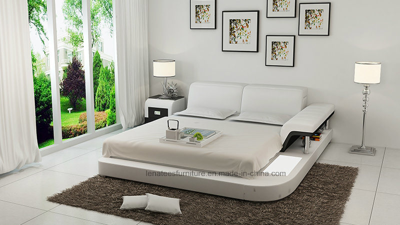 Lb8806 American Style Genuine Leather Bed with LED Light and Arm