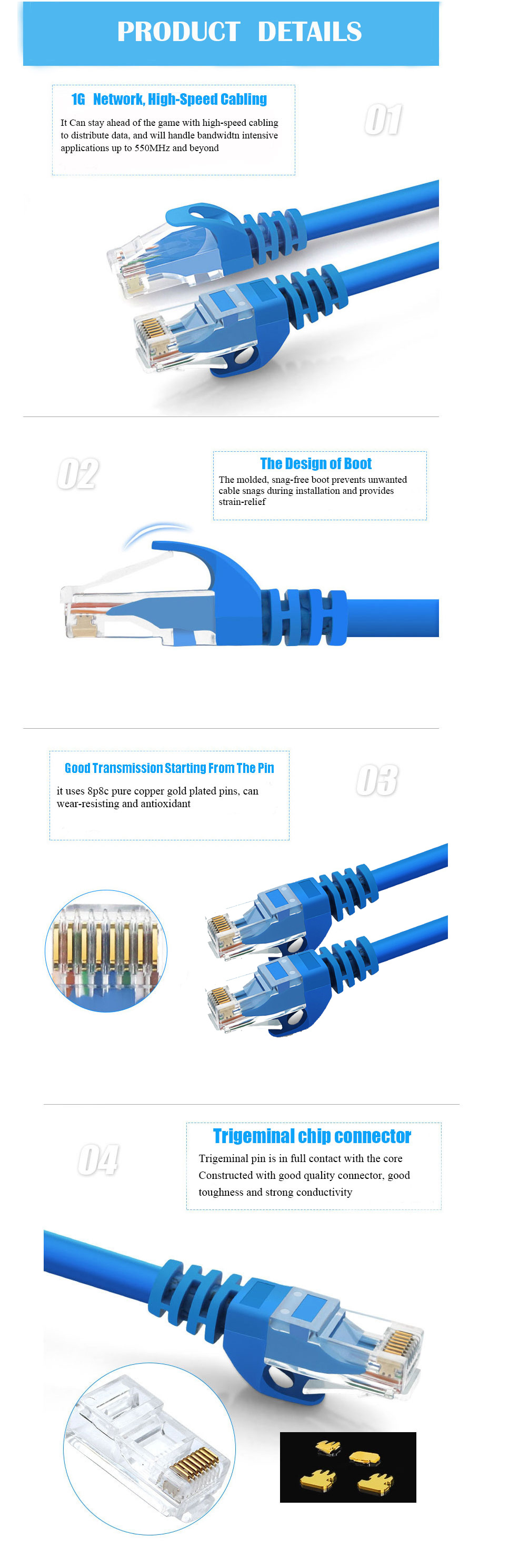 Lesen Cat5e Patchkabel, ungeschirmtes Blau 3FT