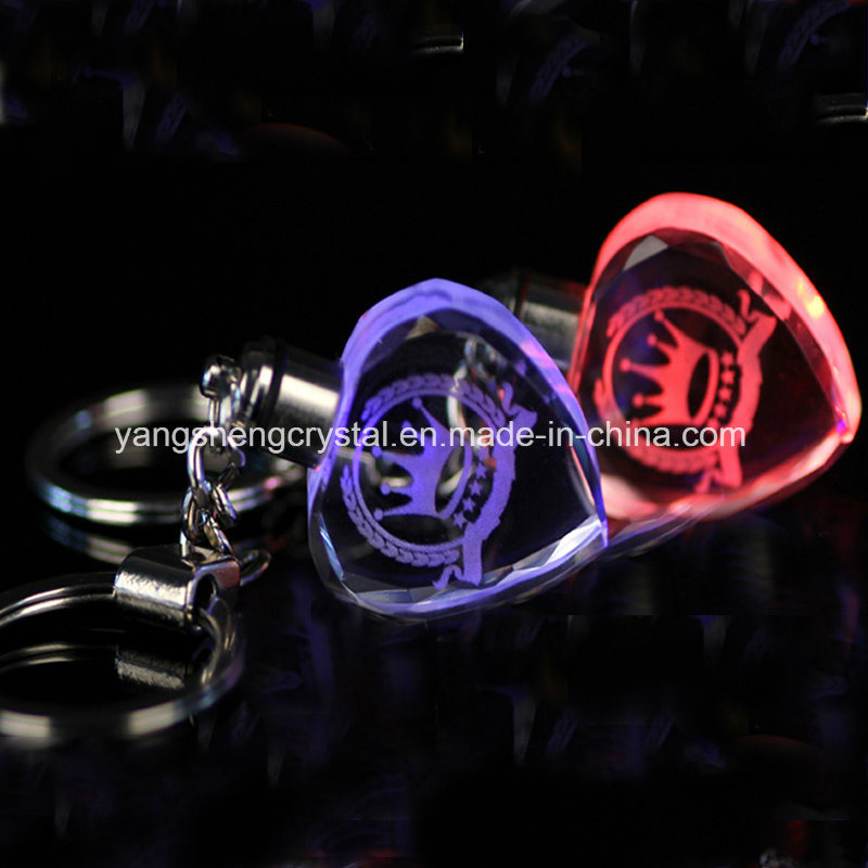 Wholesale Personalized LED 3D Laser Engraved Crystal Heart-Shaped Keychain