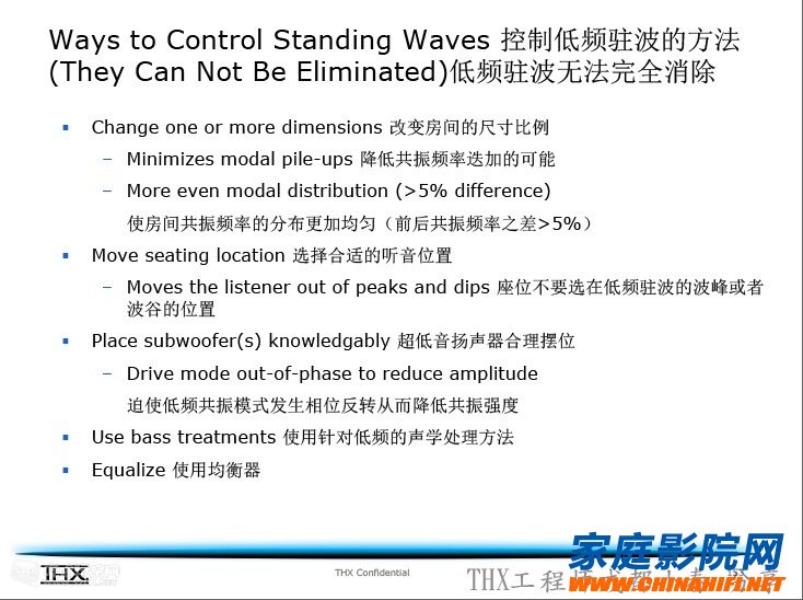 Analysis and treatment of low frequency standing wave problem in home theater