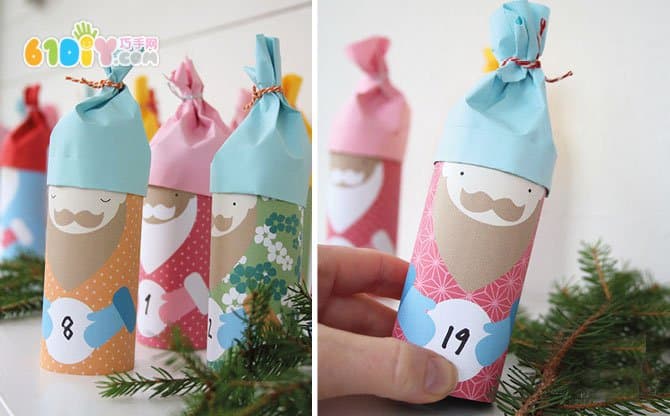 Roll paper tube making cute Santa gift box