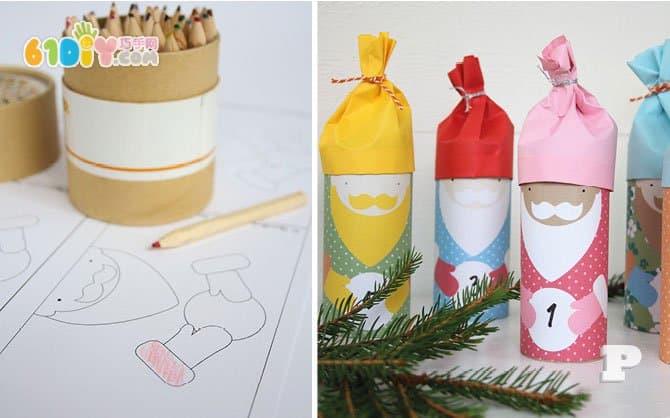 Roll paper tube making cute Santa gift box