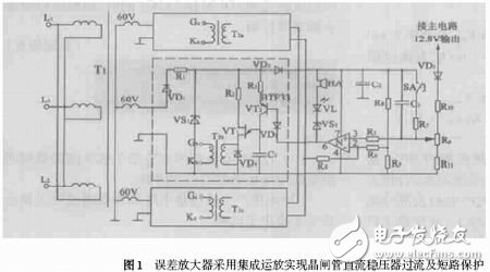 Error amplifier changed to integrated operational amplifier for thyristor DC regulator short circuit protection