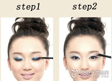 How to draw eye shadow with single eyelids, small smoked eye makeup, eye shadow step 1