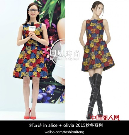 刘诗诗身穿aliceandolivia 2015秋冬系列连身裙出席某品牌发布会