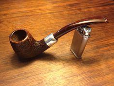 Einstein pumping British billiard bent pipe, Lee Vancliffe Peterson military plug, with reading glasses