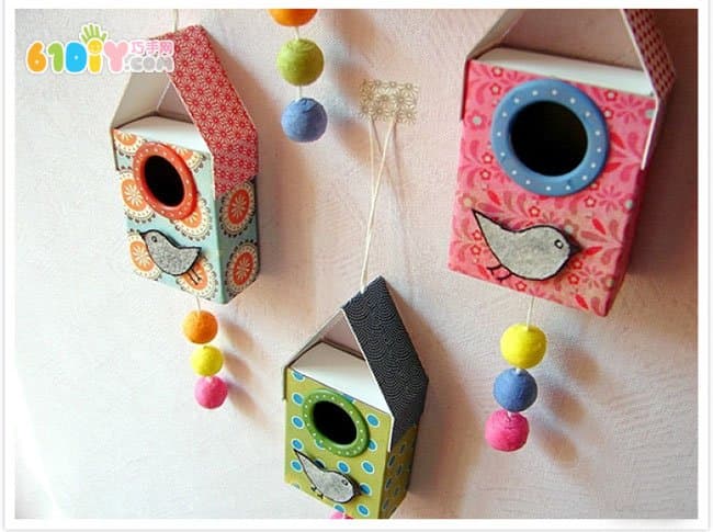 Kindergarten manual waste carton making bird's nest ornaments